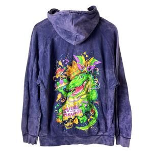 Universal Studios Mardi Gras Graphic Hoodie Mens Large Purple Acid Wash Cotton